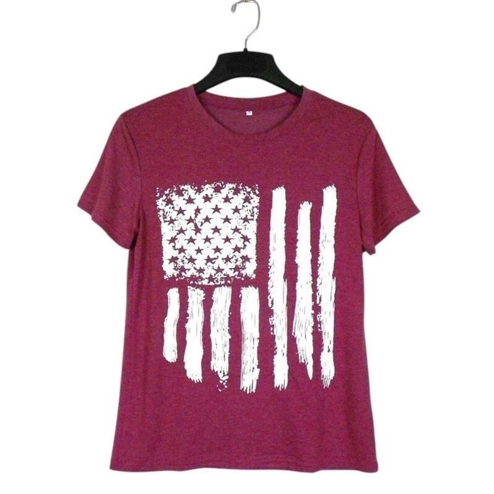 LUKYCILD Top Small Red T-Shirt Distressed American Flag Graphic Print‎